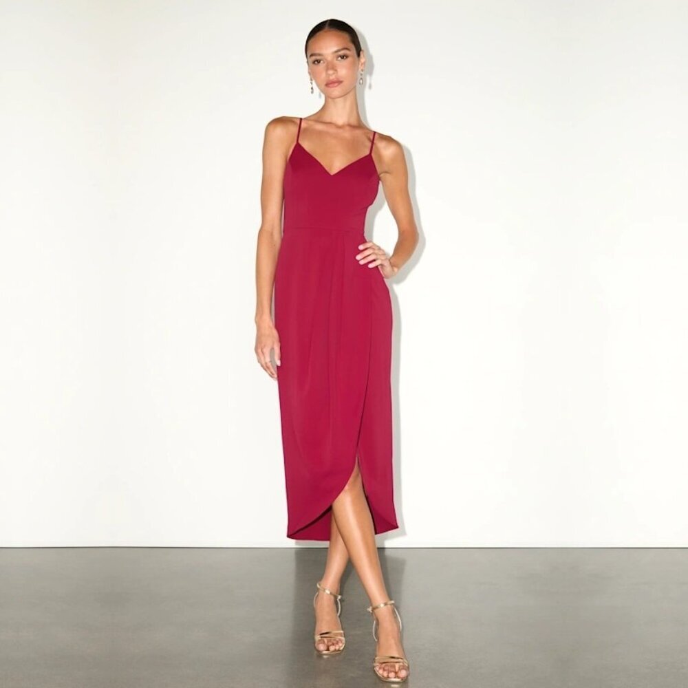 NWT Lulus Reinette Wine Red Midi Dress Small #A1617